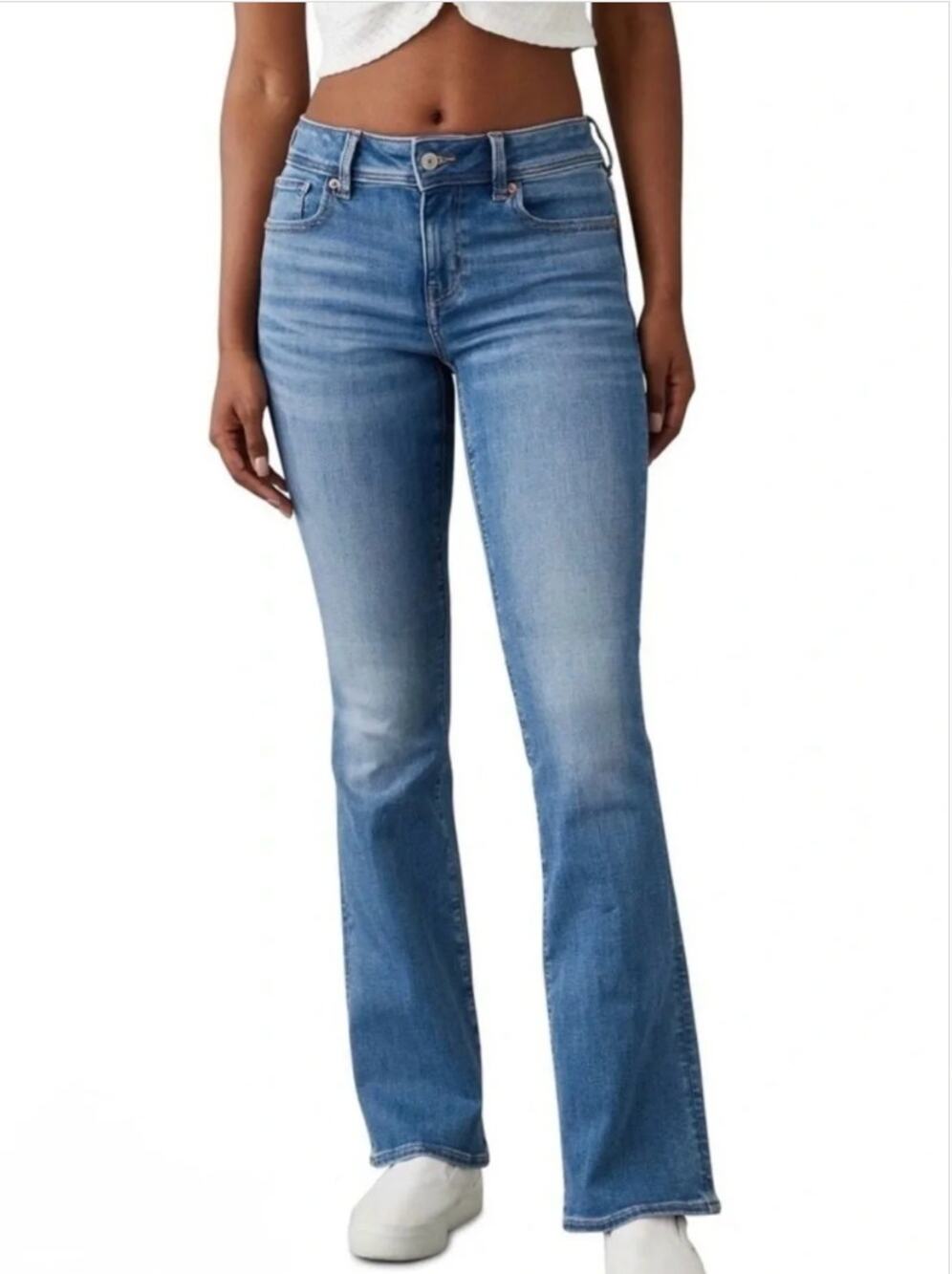 American Eagle Kick Boot Cut Stretch Blue Denim Jeans Sz 4 X-Long Western Flare